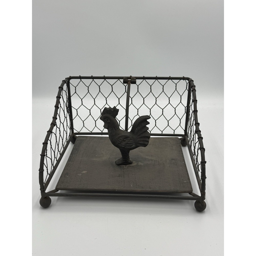 Rooster Hinged Napkin Holder French Country Farmhouse‎ Rustic Brown Wrought Iron